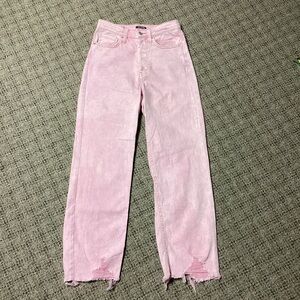 Wild Fable High Rise Straight Pink Washed Button Fly Stretch Distressed Jeans 0